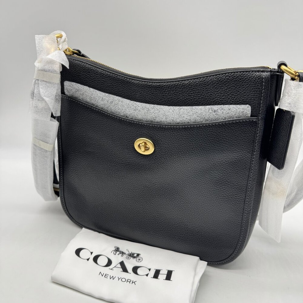 COACH Chaise pebbled leather women's large crossbody + Dust bag - BLACK - Picture 4 of 14
